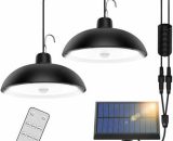 Solar Shed Lights, Solar Pendant Lights, Outdoor Solar Chandelier with Remote Control, Waterproof Hanging Lamp for Yard, Garden, Patio, Chicken Coop Y0002-UK2-220602-23