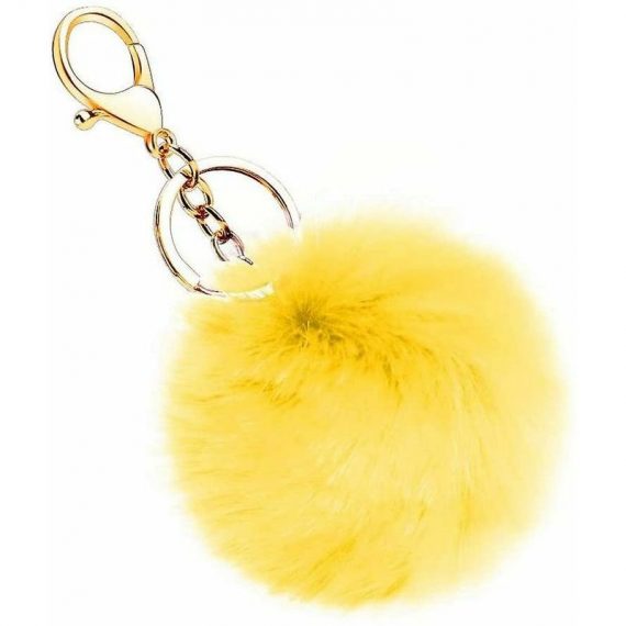 Faux Rabbit Fur Keychain Fluffy Ball Pom Pom Keyring Bag Suitcase Backpack Accessories Charm Car Keyring Keyring Ladies Girls (Yellow) QE-19276