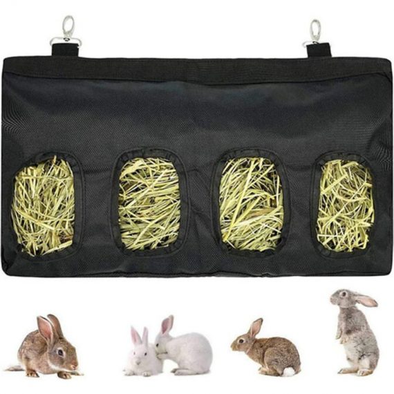 Rabbit hay feeding bag, 4-hole feeding hay bale, black - black H38803B 791874166359
