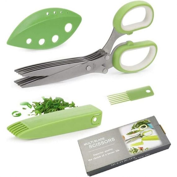 Feliciay Multi-Purpose Gourmet Scissor Set with 5 Stainless Steel Blades for Chicken, Poultry, Meat, Fish, Salad, Vegetables, Parsley, Cilantro Mano-ZQUK-10632