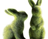 2pcs Green Flocked Rabbit Resin Rabbit Bunny Easter Ornaments Decoration Garden Sculptures, Y0001-UK3-K0076-221108-15576-029 7068460254060