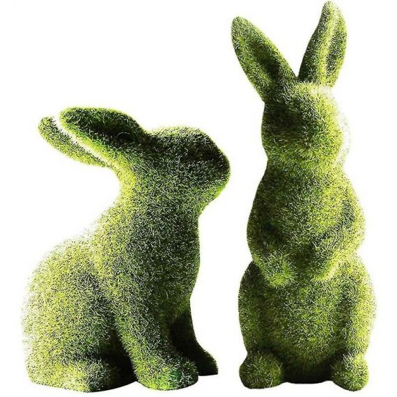 2pcs Green Flocked Rabbit Resin Rabbit Bunny Easter Ornaments Decoration Garden Sculptures, Y0001-UK3-K0076-221108-15576-029 7068460254060