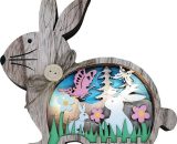 Led Easter Wooden Desk Ornaments Easter Rabbit Themed Decoration Rabbit Wall Hanging Crafts With Warm White led Light for Easter Party Home H44906BR 805444826366
