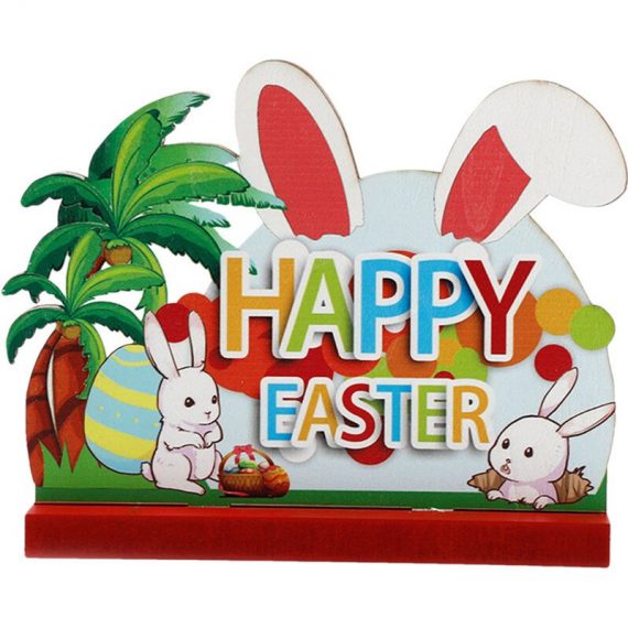 Asupermall - Easter Wooden Desk Ornaments Easter Rabbit Themed Decoration Easter Decorative Centerpiece Tabletop Ornaments for Easter Party Home Wood H44925-5 805444826410
