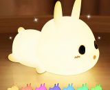 Kids Night Light, 7 Colors Baby Rabbit Night Light, Kids Bedside Lamp Dimmable/USB Rechargeable/Tap Control/Timed led Silicone Night Light Girl RBD033456LZR 9126316479017