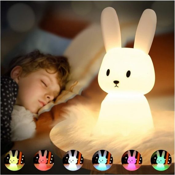 Baby Touch Rabbit Nightlight 7 Colors usb Rechargeable Night Light Timer Kids Decorative Lights for Kids Gifts YBD002374ZYH 9126316523871
