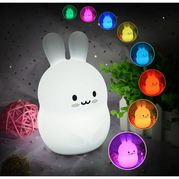 Bunny rabbit, night light for kids, silicone night light for baby and toddler, squishy night light for kids room, animal night light for girls and Sun-40172YTQ 9015272676625