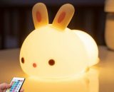 Kids Night Light, Baby Rabbit Led Night Light, Touch Bedside Lamp, 7 Colors Portable Silicone Night Light, Bedroom Atmosphere Lamp, Light Gift(Basic DTJW4401