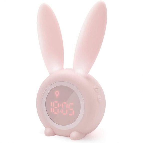 Kids Light Alarm Clock Cute Rabbit Wake Up Kids Alarm Clock Creative Bedside Lamp Snooze Function Timed Night Light Nursery Day Gift for Kids Girls HLT-10225 6927193750229
