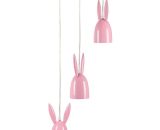 Modern Pendant Ceiling Lamp Metal Iron Bunny Ears 3 Shades Kids Room Pink Rabbit - Pink 250892 4251682249379