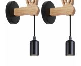2 Pack Modern Wooden Wall Light Creative Rabbit Wall Lamp Retro Wall Sconce for Bedside Stair Entrance Black 00577_1x2 7393459971421