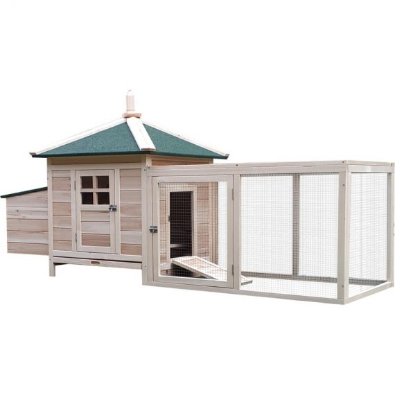 PawHut Chicken Coop Hen House Rabbit Hutch Poultry Cage Pen Outdoor Backyard with Nesting Box Run 196 x 76 x 97cm Natural D51-092 5056399147562