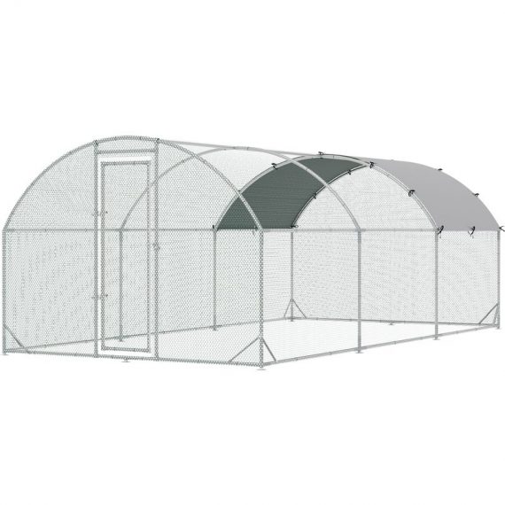 PawHut Galvanised Chicken Coop Hen House w/ Cover 5.7 x 2.8 x 2m D51-321V02 5056725365943
