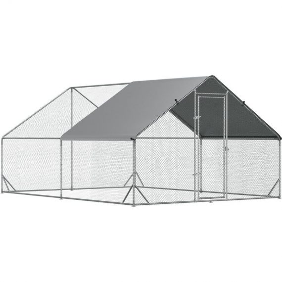 PawHut Walk-In Chicken Coop Run Cage, Large Galvanized Chicken House, Hen Poultry House Rabbit Hutch Pet Playpen w/ Water-Resist Cover, 3 x 4 x 2m D51-277V01 5056534558079