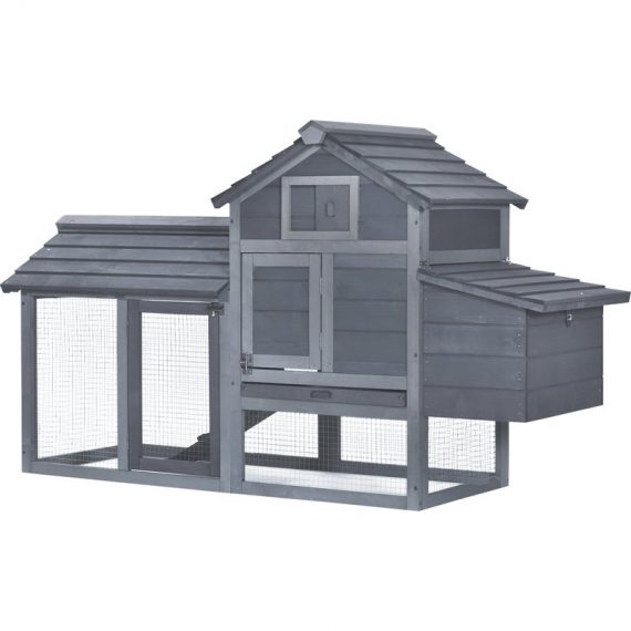 PawHut Solid Wood Enclosed Outdoor Backyard Chicken Coop Kit with Nesting Box,Grey D51-108GY 5056399136740