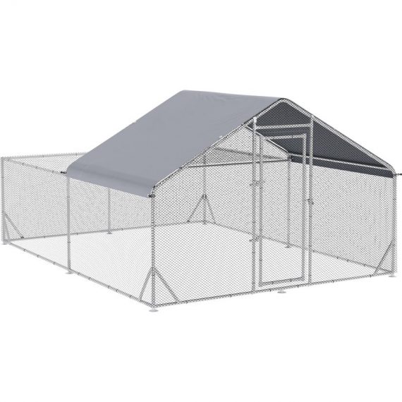 PawHut Walk In Chicken Run, Galvanized Chicken Coop Outdoor Hen House Poultry, Duck Rabbit Hutch for Backyard with Water, UV-Resist Cover, 4 x 3 x 2 m D51-344V00SR 5056725396008